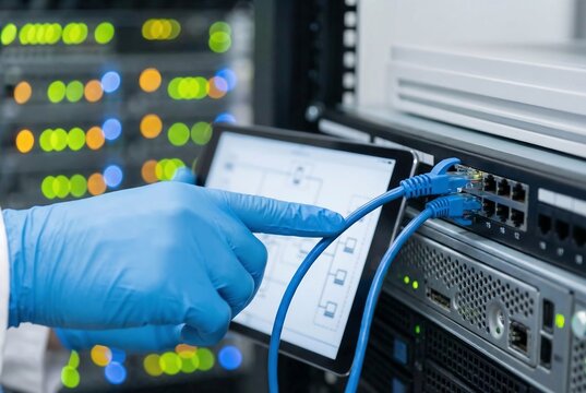 Engineer tracing network cables during an infrastructure audit.