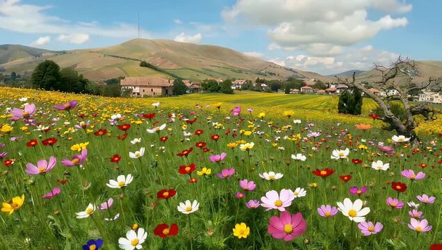 Ultra 4K footage of rural field full of blooming flowers the Almanzora Valley Almeria capturing colorful petals textures natural sunlight landscape nature stock 