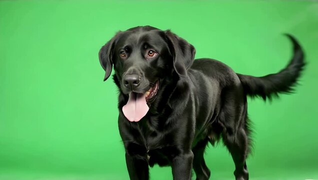 Cinematic 4K slow motion footage of Labrador Retriever licking its lips on green screen capturing motion detail fur texture pet lifestyle animal stock 