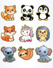 Fototapeta premium illustration of a cute animal sticker set on isolated white background