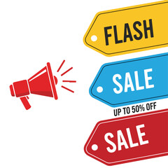 Megaphone and Sale Tags Announcement