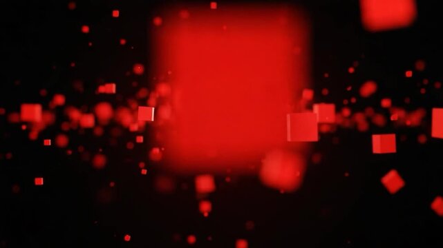 Dynamic Cubes: An abstract composition of dynamic red cubes floating against a black backdrop, creating a visually striking digital display. 