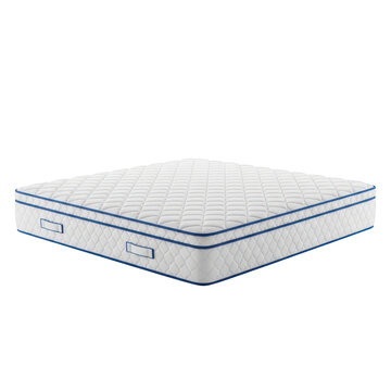 Modern memory foam mattress with blue trim isolated on transparent background, isolated on white background