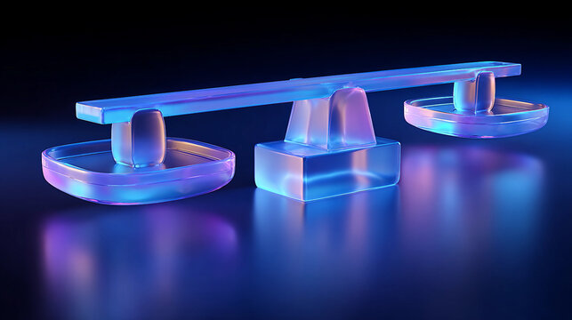 A minimalist balance scale in vibrant neon, representing equilibrium and decision-making. The design emphasizes clarity and reflection in a modern setting.