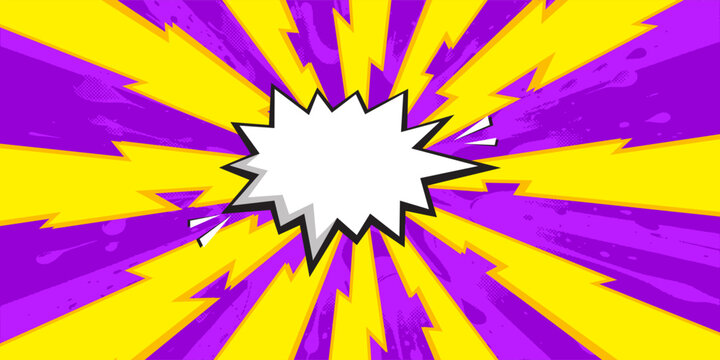 Blank comic cartoon purple background with thunder lightning. empty dialog background thunder lightning. Comic background cartoon style