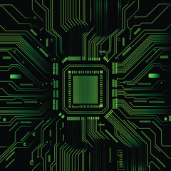 Abstract green circuit board microchip with Central Processor technology background 