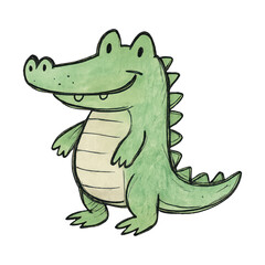 Obraz premium PNG Cute cartoon crocodile illustration.