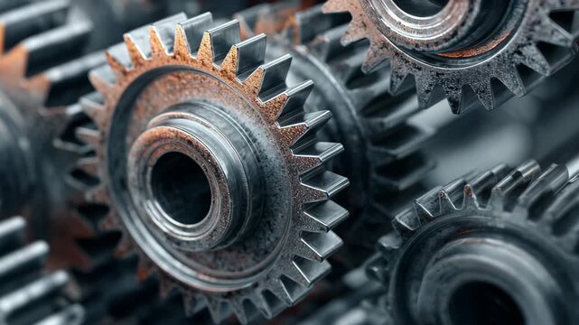 Close up of industrial gears interlocking mechanical engineering concept
