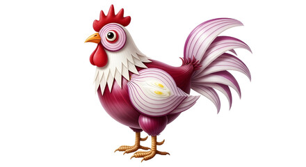 Fototapeta premium Creative Red Onion Rooster Illustration on White Background