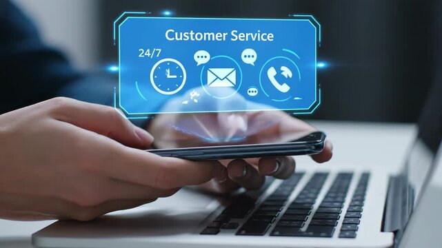 Digital Customer Service Interface with Smartphone and Laptop