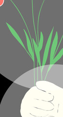 Hand holding flower, minimalist hand-drawn design on black background.