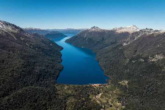 Aerial shot of the northern section of Lake Traful in Patagonia Argentina