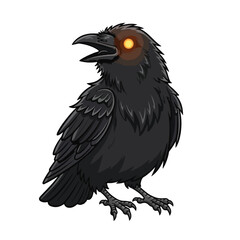 Fototapeta premium Black Crow with Glowing Eye Illustration.