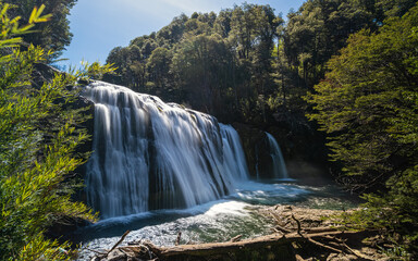Long exposure of wide shot of &Ntilde;ivinco Waterfallwaterfall in a lush forest