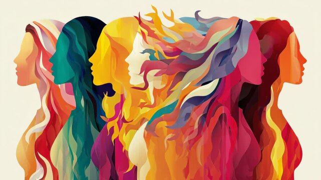 Abstract Female Faces Representing Diversity and Empowerment. Video.
