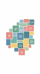 Naklejka premium Colorful Application Icons Arranged in Brain Shape.