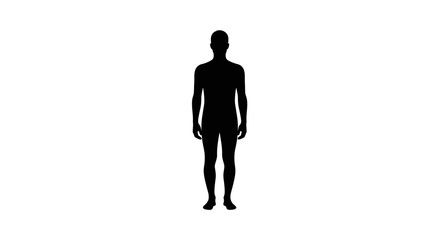 Silhouette of a standing human figure against a white background. © Hani