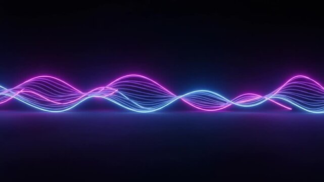 Abstract Waveform of Vibrant Energy: A mesmerizing visualization of sound waves pulsates with electric energy, illustrated with neon pink and blue lines, creating a sense of movement.