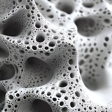 Abstract Cellular Structure: A macro view of a unique cellular structure, revealing a complex arrangement of interconnected cells, each one with a singular orifice.
