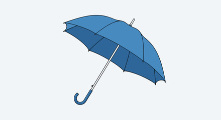 A single blue umbrella open and ready for use.