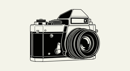Vintage Camera Illustration Detailed Retro Photography Equipment.