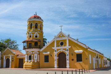 Santa Cruz de Mompox, Colombia - January 22, 2026: Church of Saint Barbara in Santa Cruz de Mompox, Colombia.