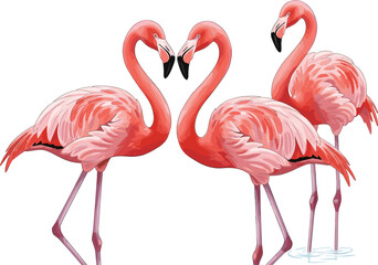 Fototapeta premium Beautiful Illustration of Pink Flamingos Forming a Heart Shape with Their Necks Isolated on White Background for Tropical Wedding Invitation and Summer Nature Design