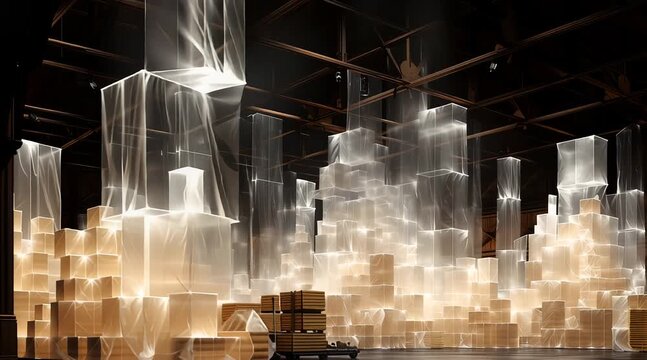 AI-generated animated image of boxes in a warehouse