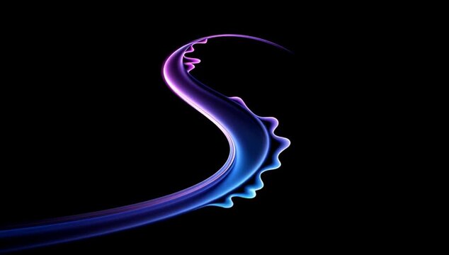 black background, blue-purple gradient, a glowing line of light and shadow in the shape of an s-shaped curve Generative AI