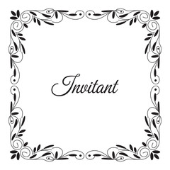 Elegant floral decorative border with 'invitant' text in black and white