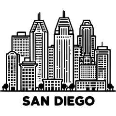 Fototapeta premium San Diego Skyline Outline Vector Icon