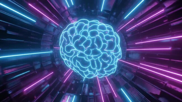 Abstract artificial intelligence concept, glowing data streams, futuristic digital brain net