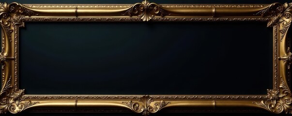 Antique square gold frame, intricate baroque carvings Black backdrop , gilt, classic, texture