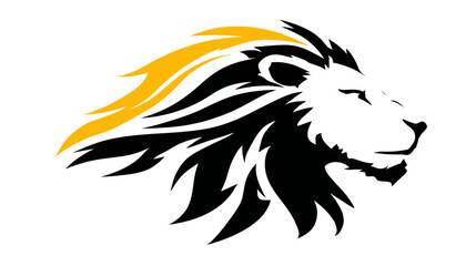 Obraz premium A stylized lion's head in profile with flowing mane and a yellow accent on a white background