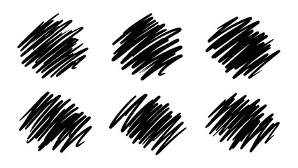 Fototapeta premium Six Black Scribble Marks on White Background.
