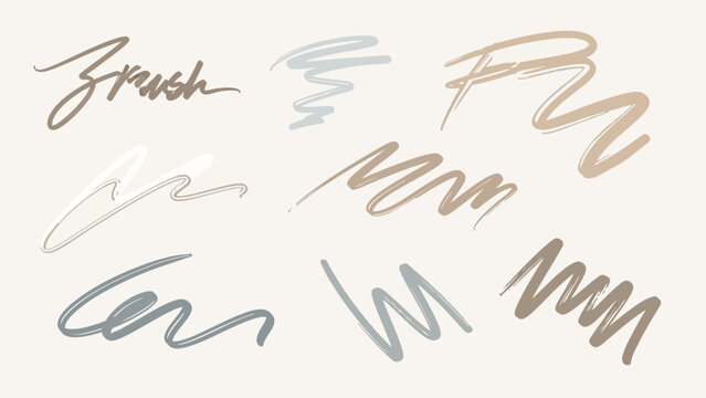 Set of various hand-drawn brush strokes and scribbles in neutral colors.
