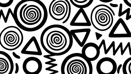 Abstract Black and White Hand Drawn Geometric Shapes Pattern. © art.Co