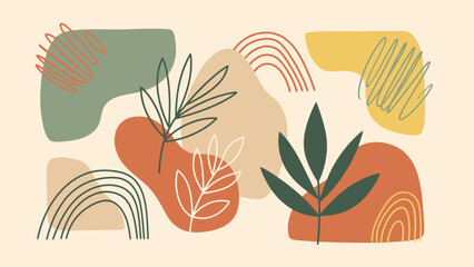 Fototapeta premium Abstract Organic Shapes and Botanical Elements in Earthy Tones.