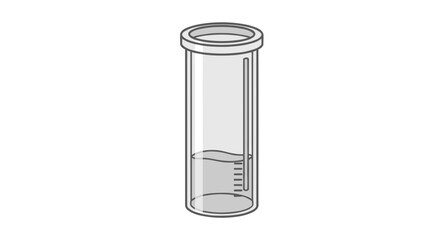 Clear cylindrical container with liquid and markings.