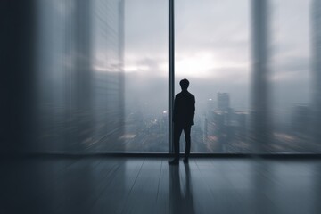 Fototapeta premium Professional framed by a large window while standing quietly