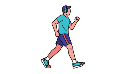 Fototapeta premium Young Man Jogging with Headphones, Active Lifestyle and Fitness Vector Illustration