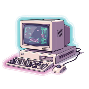 Vintage Computer System with Monitor and Keyboard.