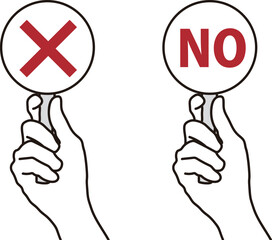 バツ印のプレートを挙げる手のイラスト素材