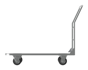 Modern metal platform trolley with wheels and handle, isolated on white background
