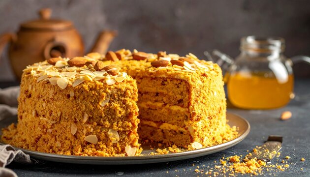 Bienenstich Bee Sting Cake. German Food Close Up