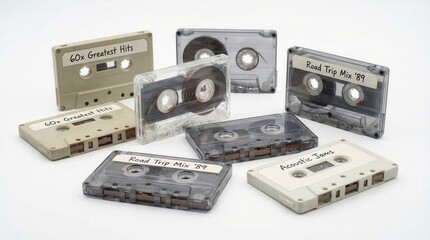 Fototapeta premium Vintage cassette tapes showcasing classic music collections from the '80s