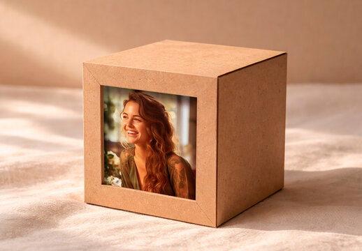 Cube Cardboard Frame Photo Effect Mockup