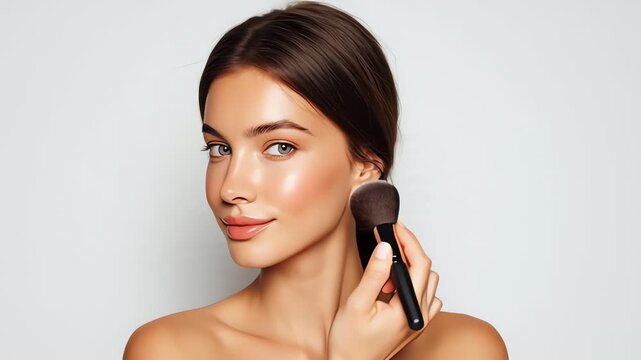 Woman Applying Makeup with Brush.