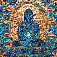 Fototapeta premium Enlightened Buddha Mandala in Cosmic 3D Yarn Meditation