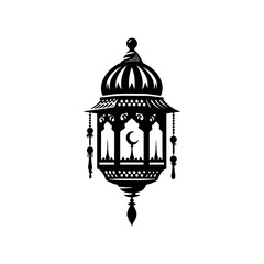 Traditional islamic lantern with crescent moon icon for ramadan kareem decoration